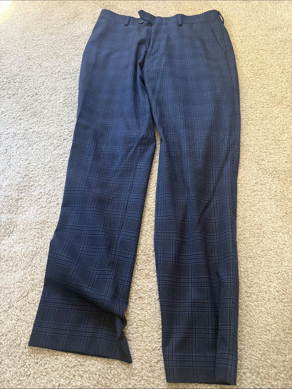 Bar III Navy Plaid Slim Fit Dress Pants 30x30
